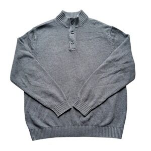 IZOD Mens XXL Gray Mock‎ Neck Quarter Button Long Sleeve Knit Sweater